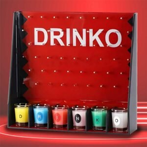 Juego de beber Drinko incl. 6 vasos de chupito, plinko con tapones corona, juego de beber vasos de chupito con azar