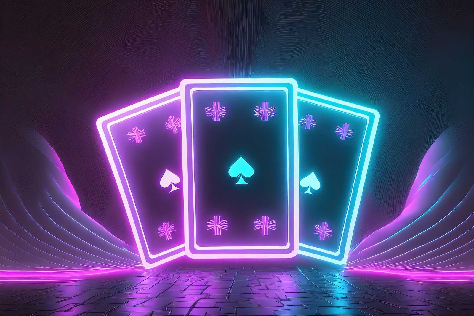 3 cartas de póquer en neón
