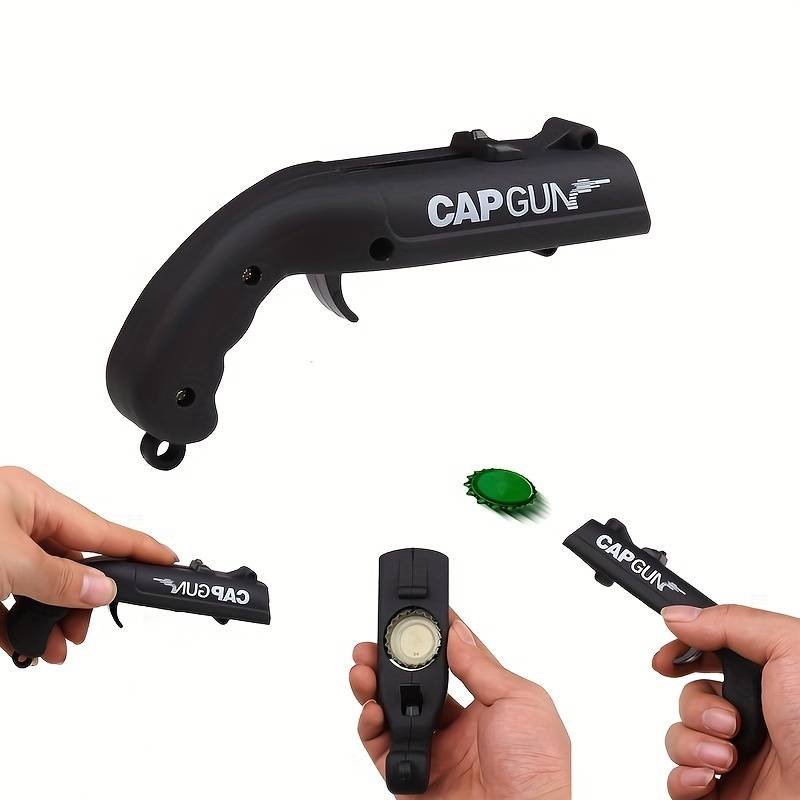 Capgun - Kronkorkenpistole, Flaschenöffner, Bieröffner, Bierdeckel Pistole mit 5 Meter Schussweite - Imagen 2