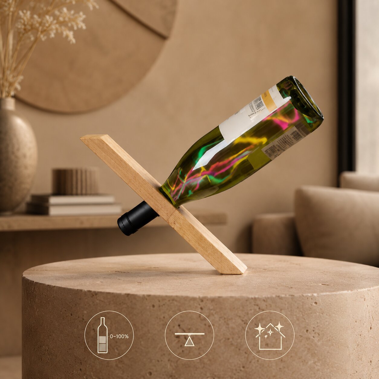 Portabotellas de vino de bambú, portabotellas creativo flotante con ilusión mágica, presentación decorativa botella de vino