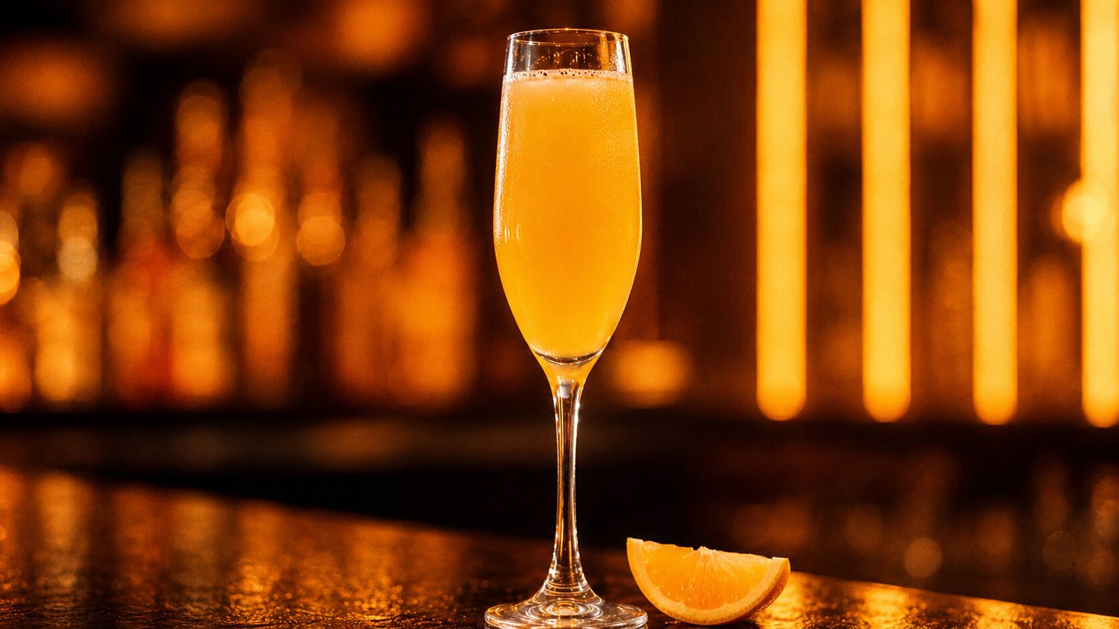 Mimosa im Glas vor farbigem Neonlicht