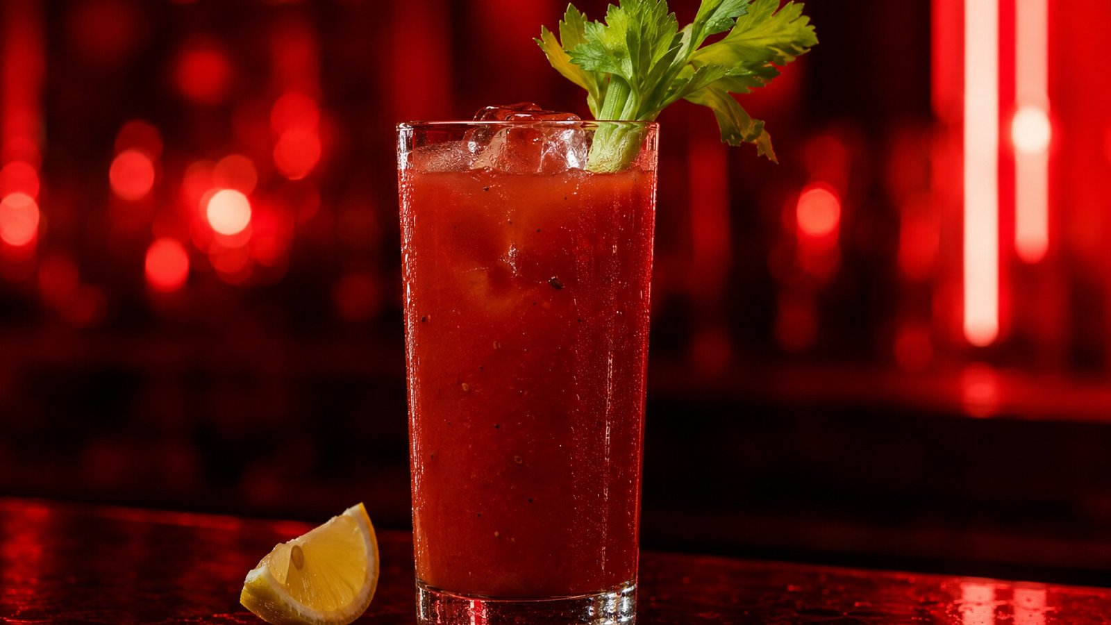 Virgin Mary im Glas vor farbigem Neonlicht